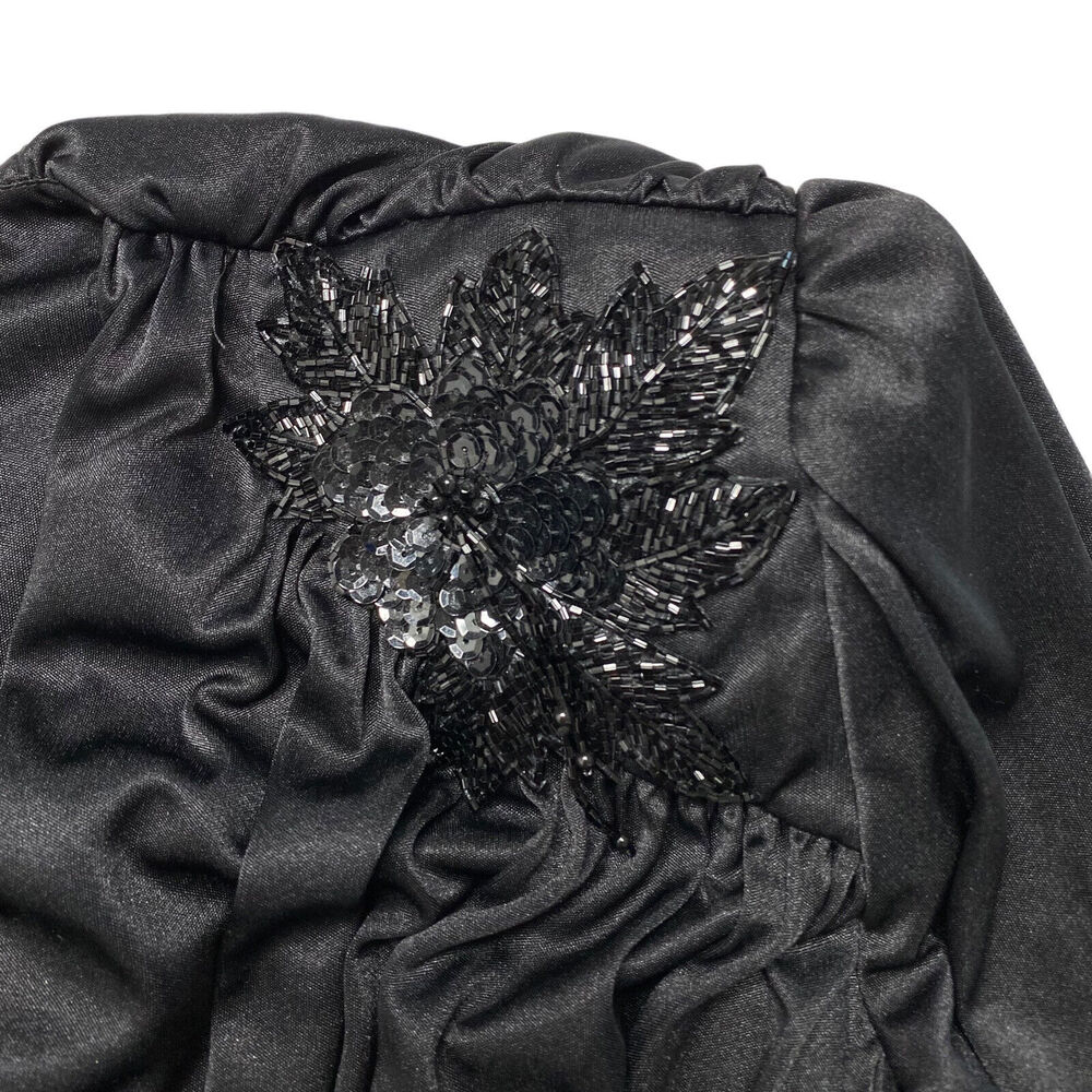 ABBY KENT Vintage 1980s Black Satin Formal Beaded Gown Size 12 Made in USA - Picture 8 of 13